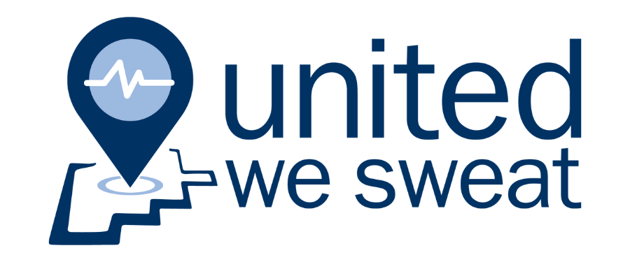 United We Sweat logo with partner logos and photos of people working out.