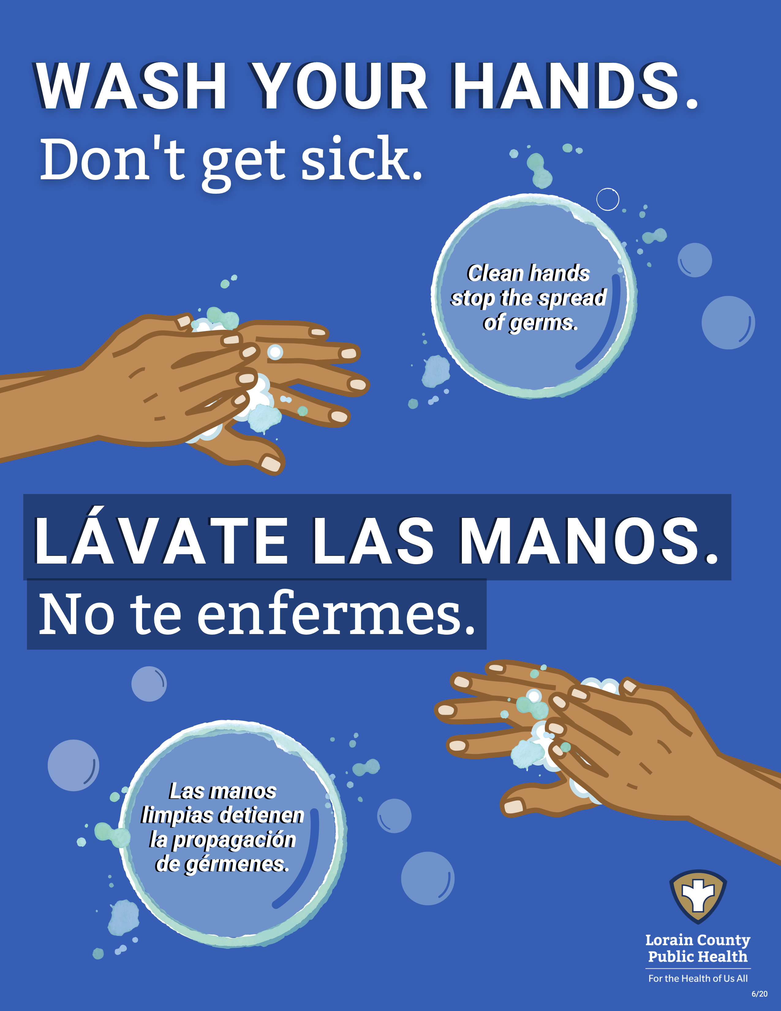 simple wash your hands sign in Spanish and English