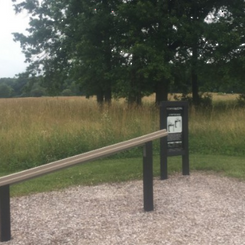 Fitness equipment along a walking trail