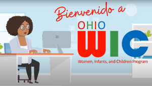 la palabras "bienvenido a wic" con una mujer profesional negra escribiendo en una computadora