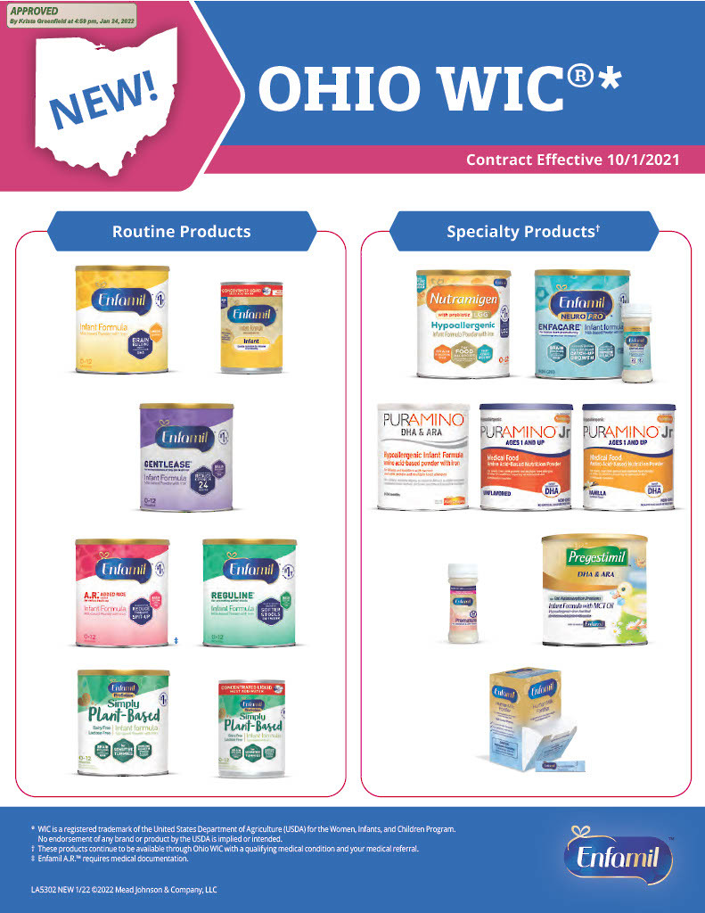 Labels of infant formula approved for use by WIC clients