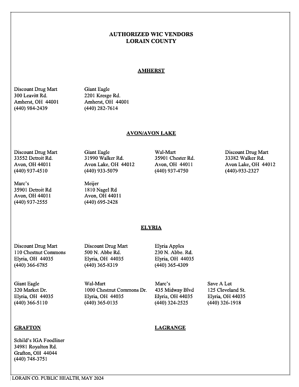 A list of Lorain County WIC vendors