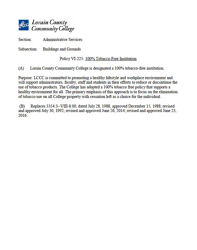 Photo of page 1 of LCCC Policy