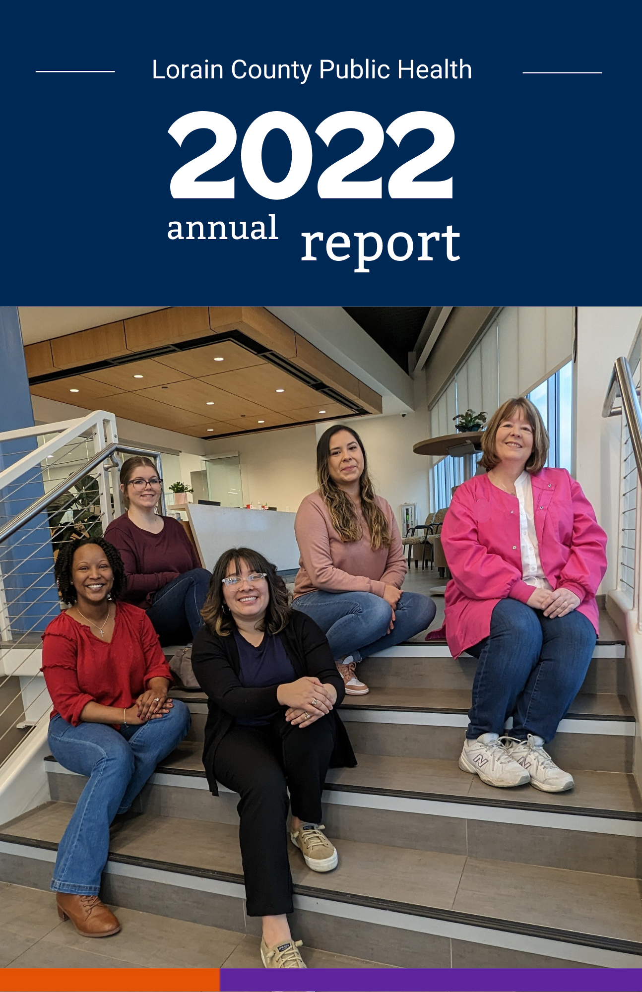 The words "Lorain County Public Health annual report" with five women sitting on some stairs